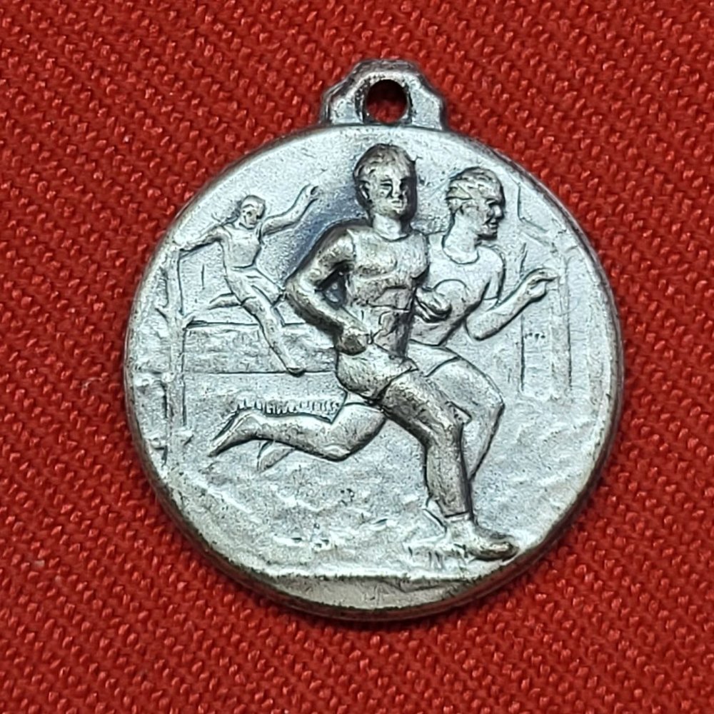 Vintage Track & Field Pendant Charm Marked YTC Fall 1986 Metal Silver Tone